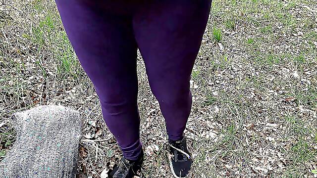 Slapping Her Tits Red While Hiking in the Woods