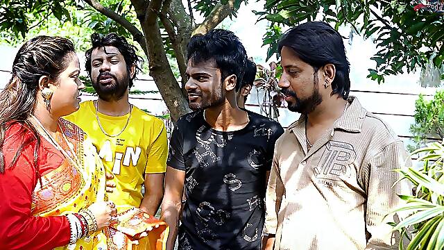 Desi Mallu Bhabhi Hardcore Different Position of Sex with Four Local Desi Boys When She Was Alone at Home ( Gangbang )