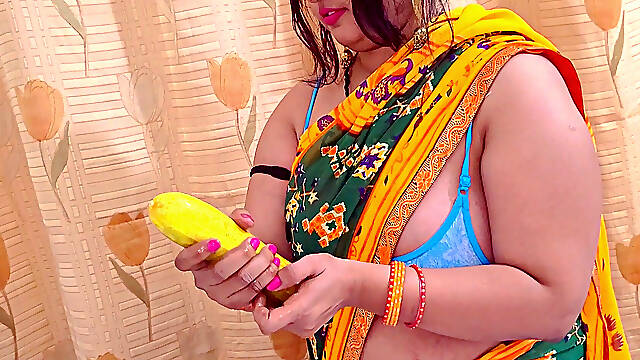 Unsatisfied Indian Wife Satisfied by Big Cucumber.