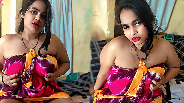 Desi Chubby Girls in Colorful Saree Wrap - Busty Amateur Bedroom Fun
